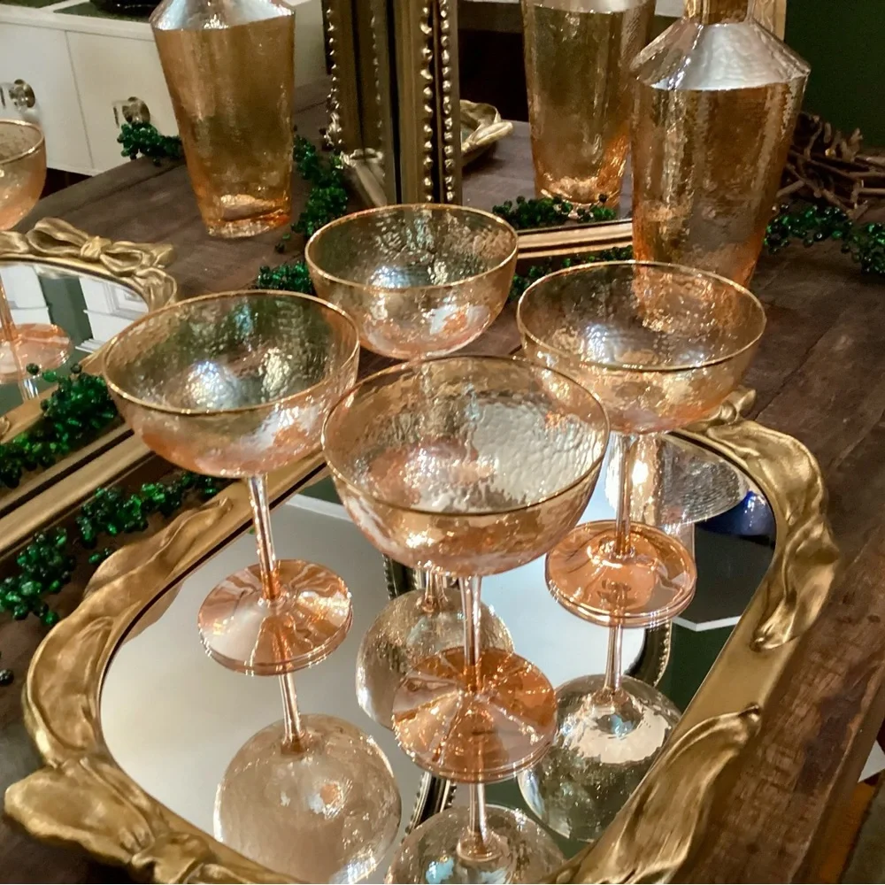 4 Anthropologie iridescent honey luster champagne glasses Zaza collection - NIB
